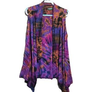 Kathmandu Imports Tie-Dye Sleeveless Open Front Cardigan Hippie Boho Festival